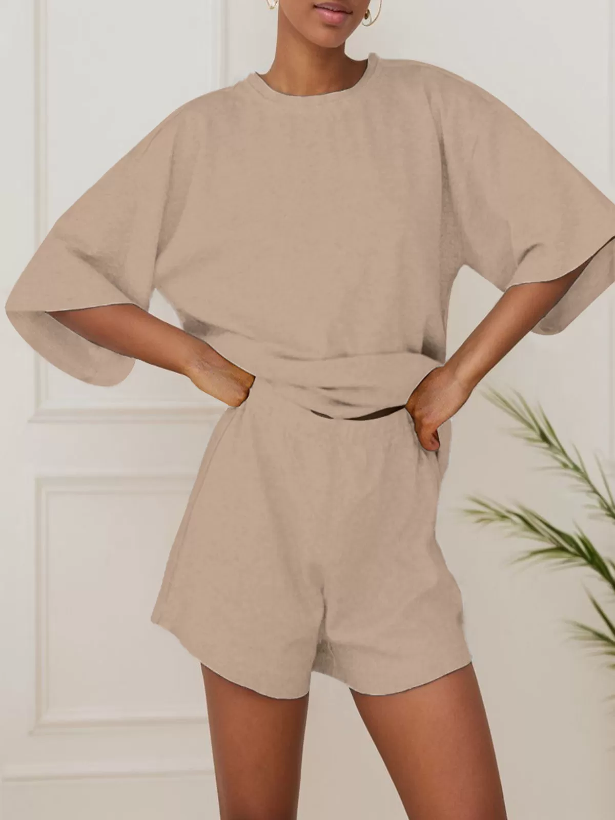 Solid 3/4 Sleeve T-shirt & Solid Shorts, 3 of 6