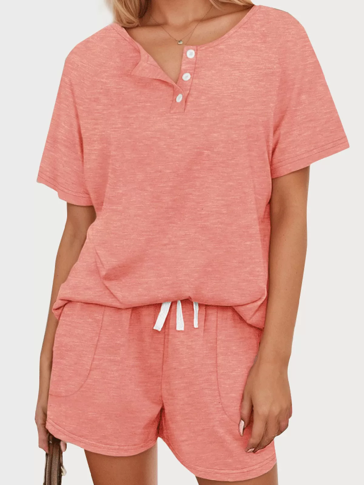 Solid Short Sleeve V Neck T-shirt & Solid Drawstring Waist Shorts, 5 of 5