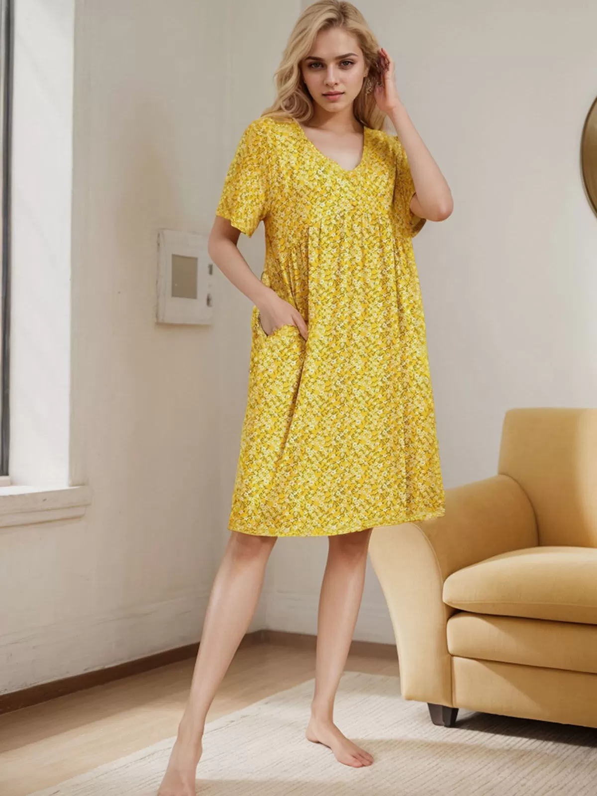 Floral V-neck A-line Dress, 3 of 5