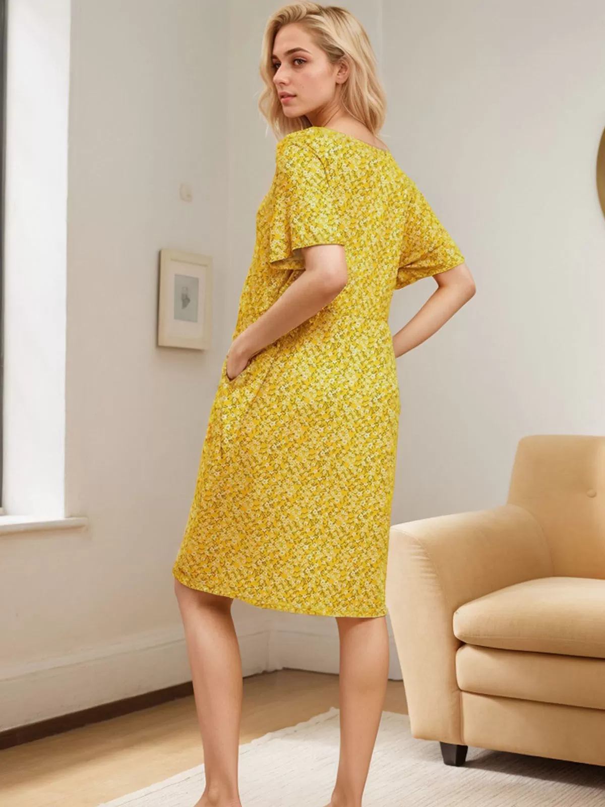 Floral V-neck A-line Dress, 4 of 5