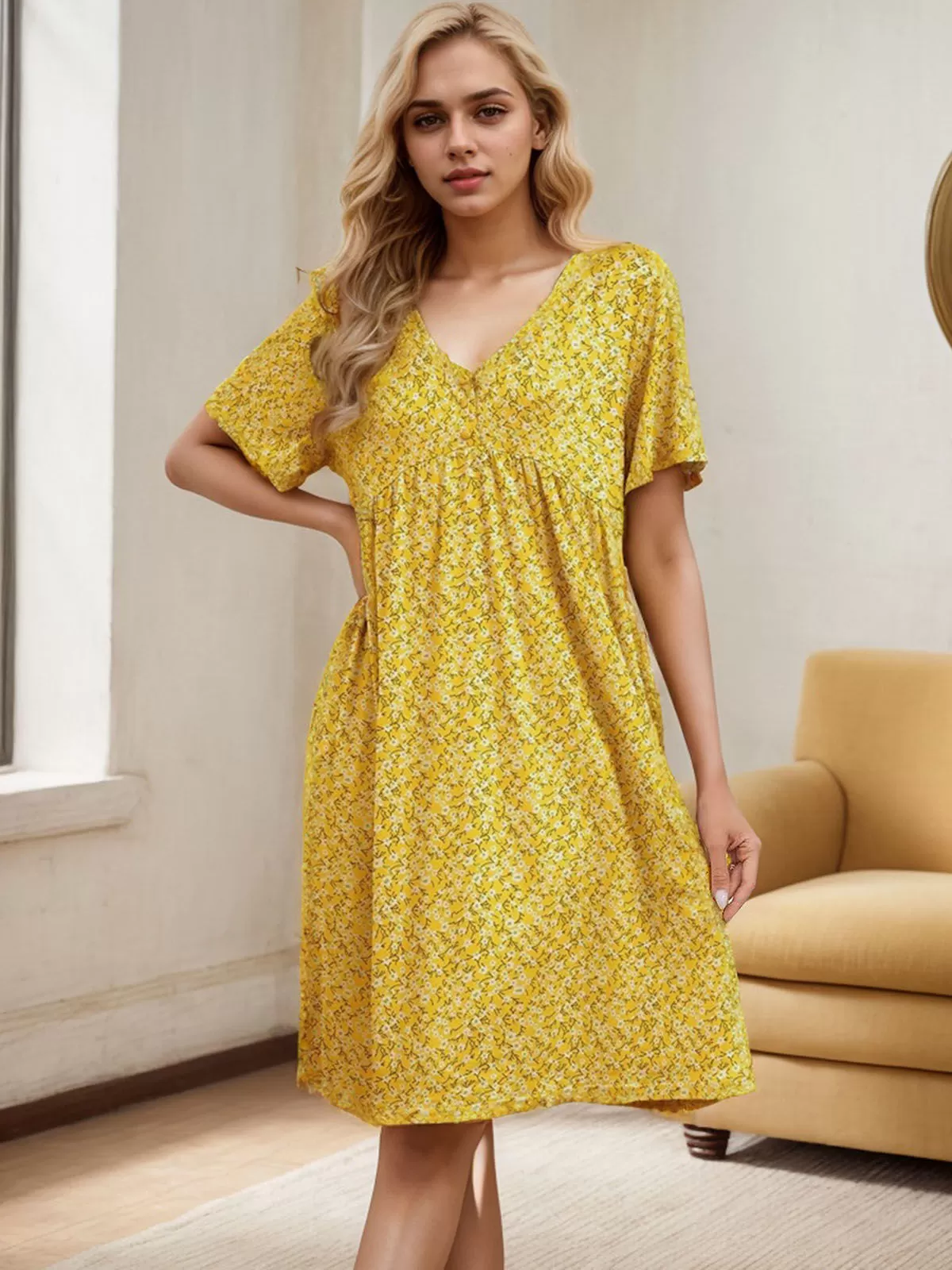Floral V-neck A-line Dress, 5 of 5