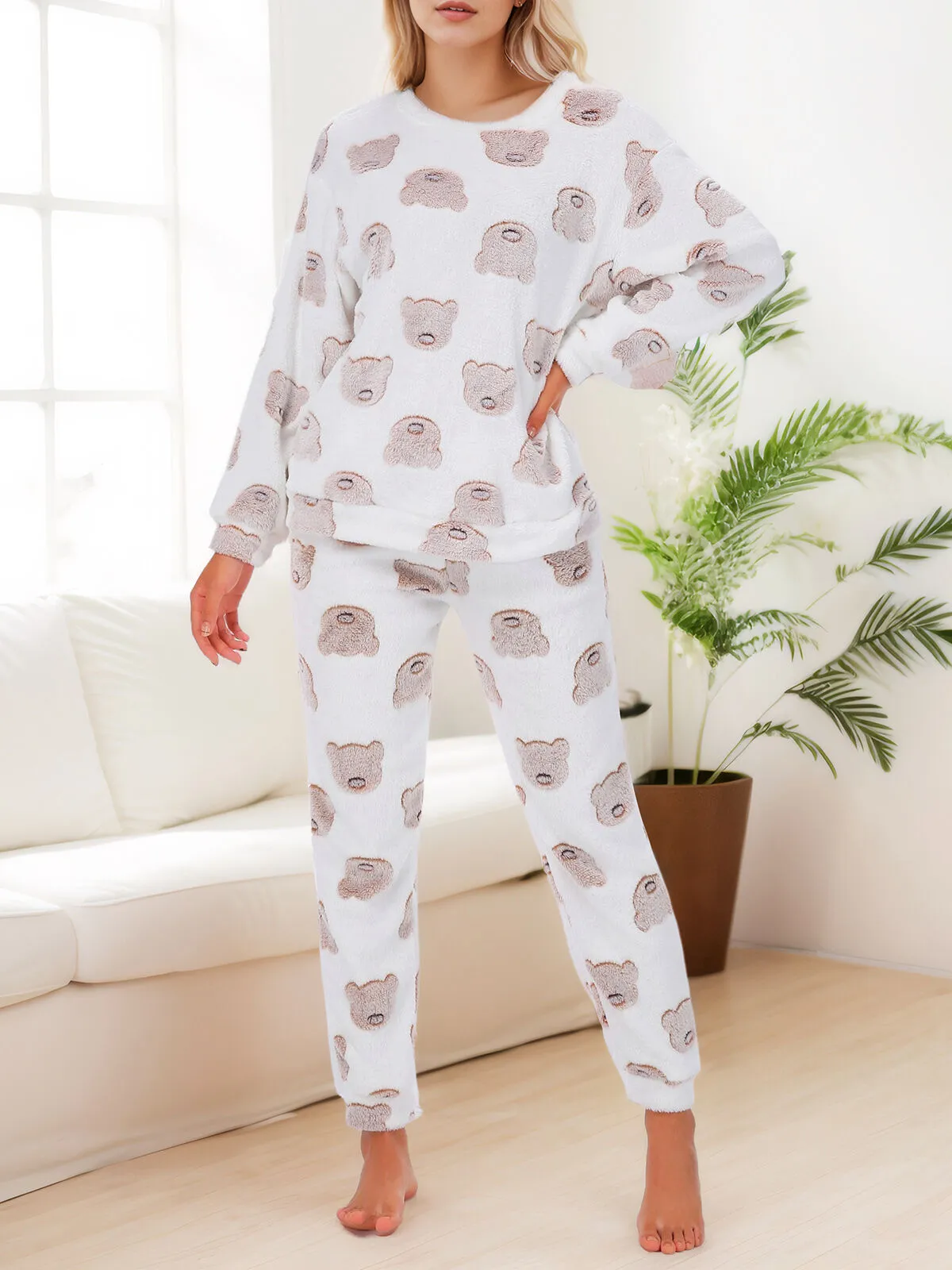 Cartoon Regular Long Sleeves Flannelette T-shirt & Cartoon Flannelette Pants, 4 of 5