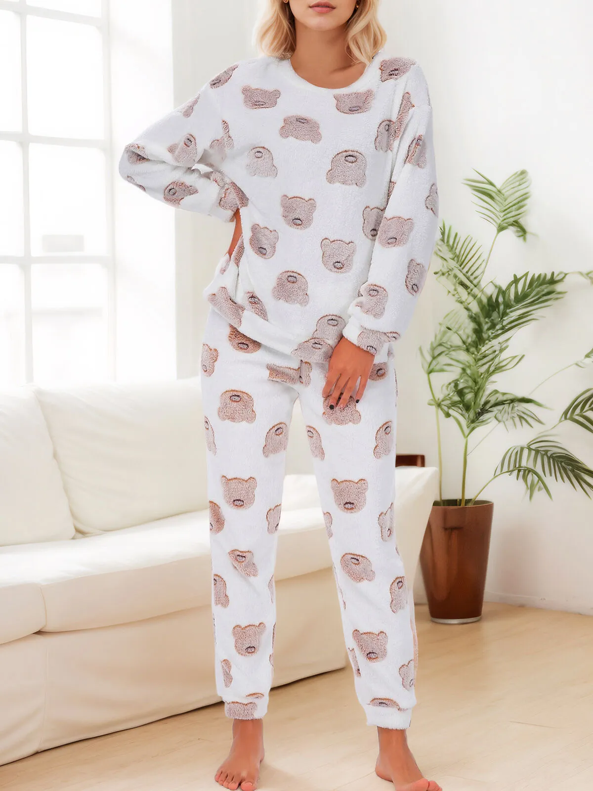 Cartoon Regular Long Sleeves Flannelette T-shirt & Cartoon Flannelette Pants, 5 of 5