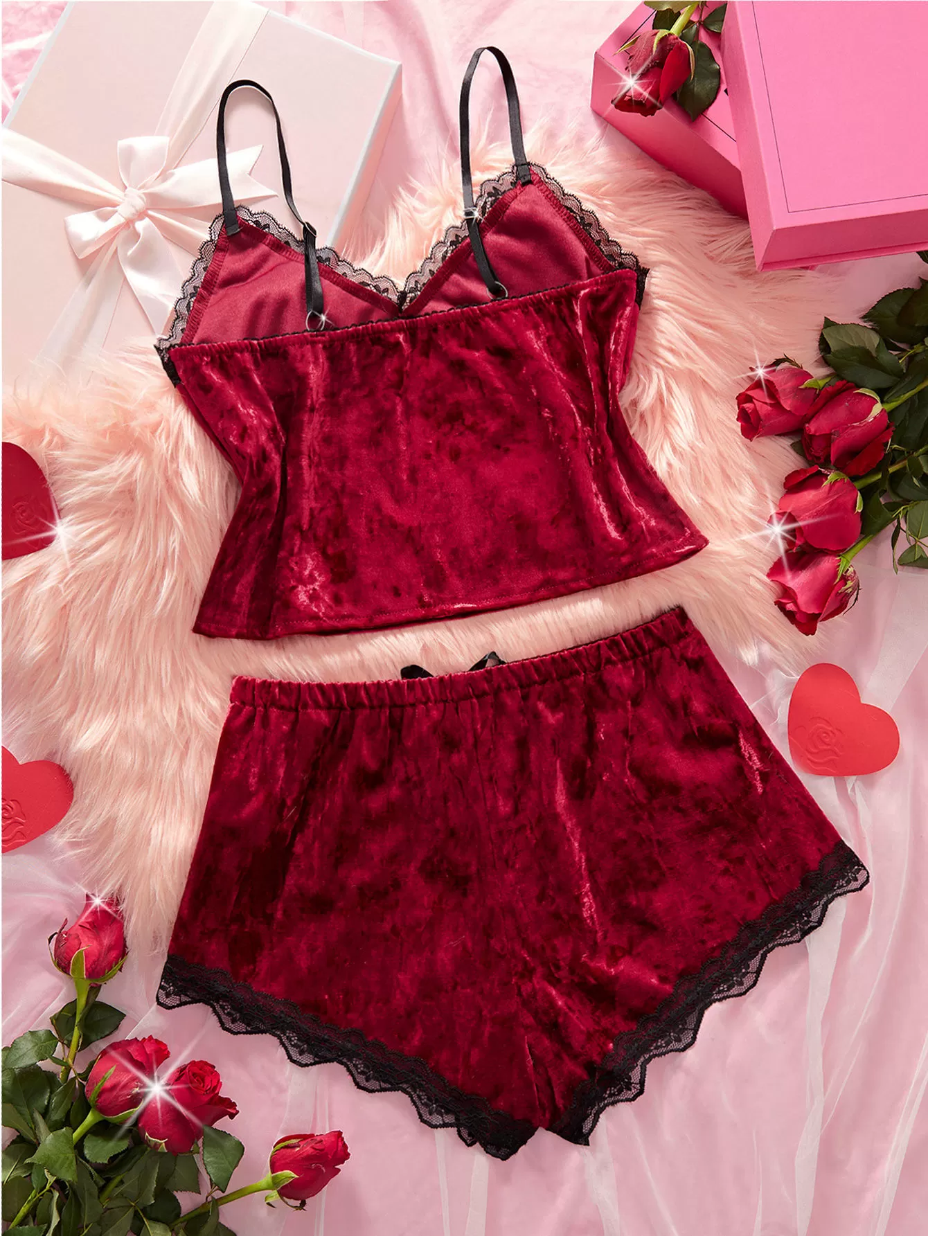 Solid Spaghetti Strap Lace Tank & Solid Shorts, 2 of 5