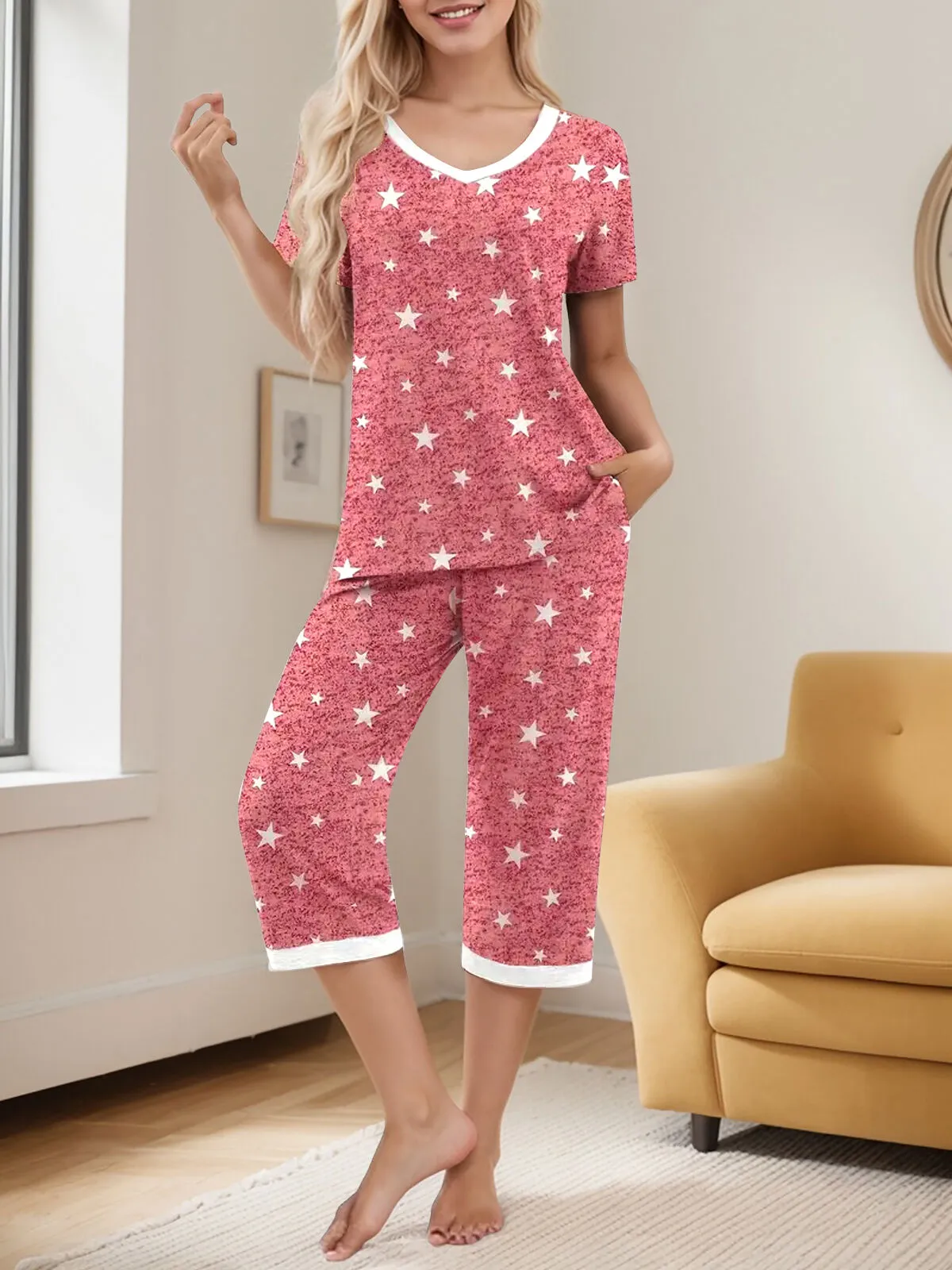 Star Graphic Regular Short Sleeve Pajama Shorts Set, 1 of 4