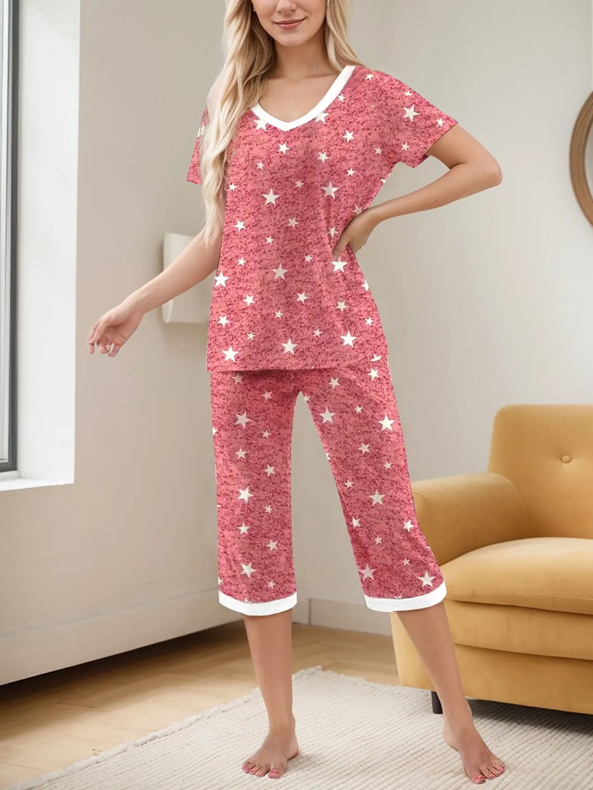 Star Graphic Regular Short Sleeve Pajama Shorts Set, 3 of 4