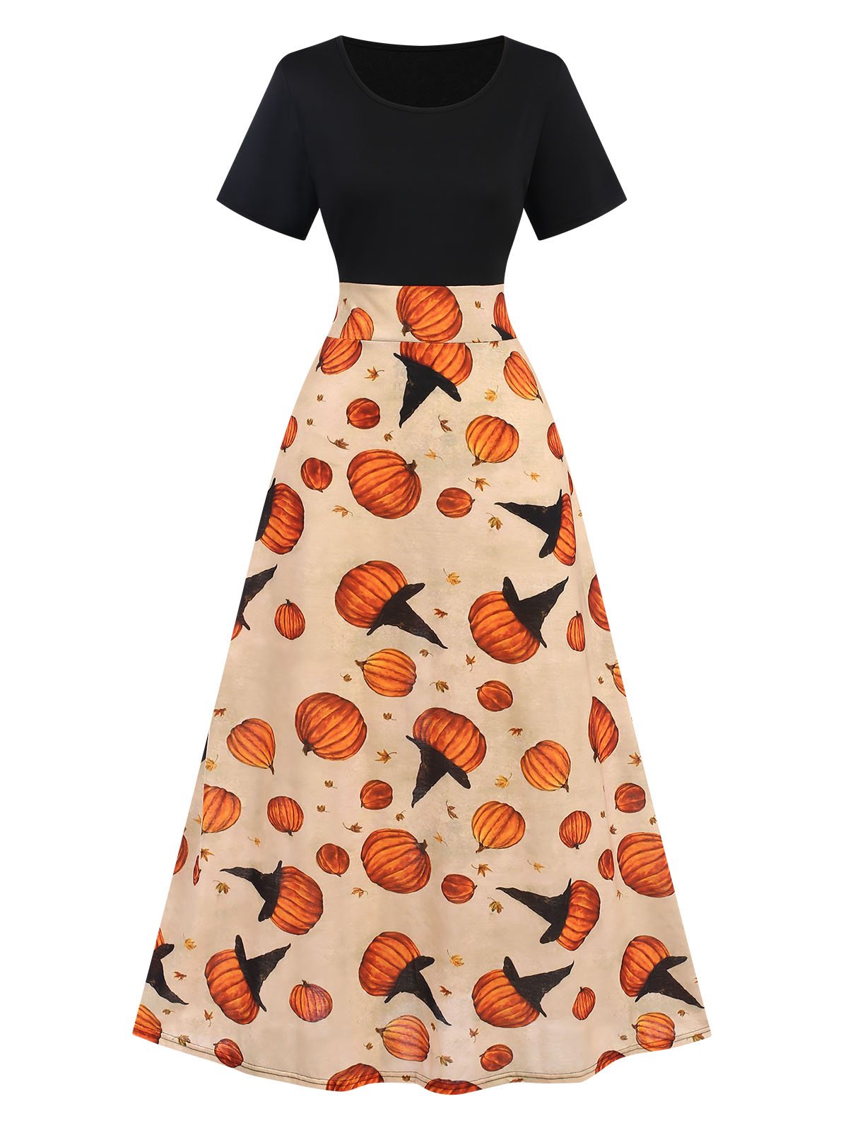 Multicolor 1950s Halloween Pumpkin Patchwork Dress , 1 of 4