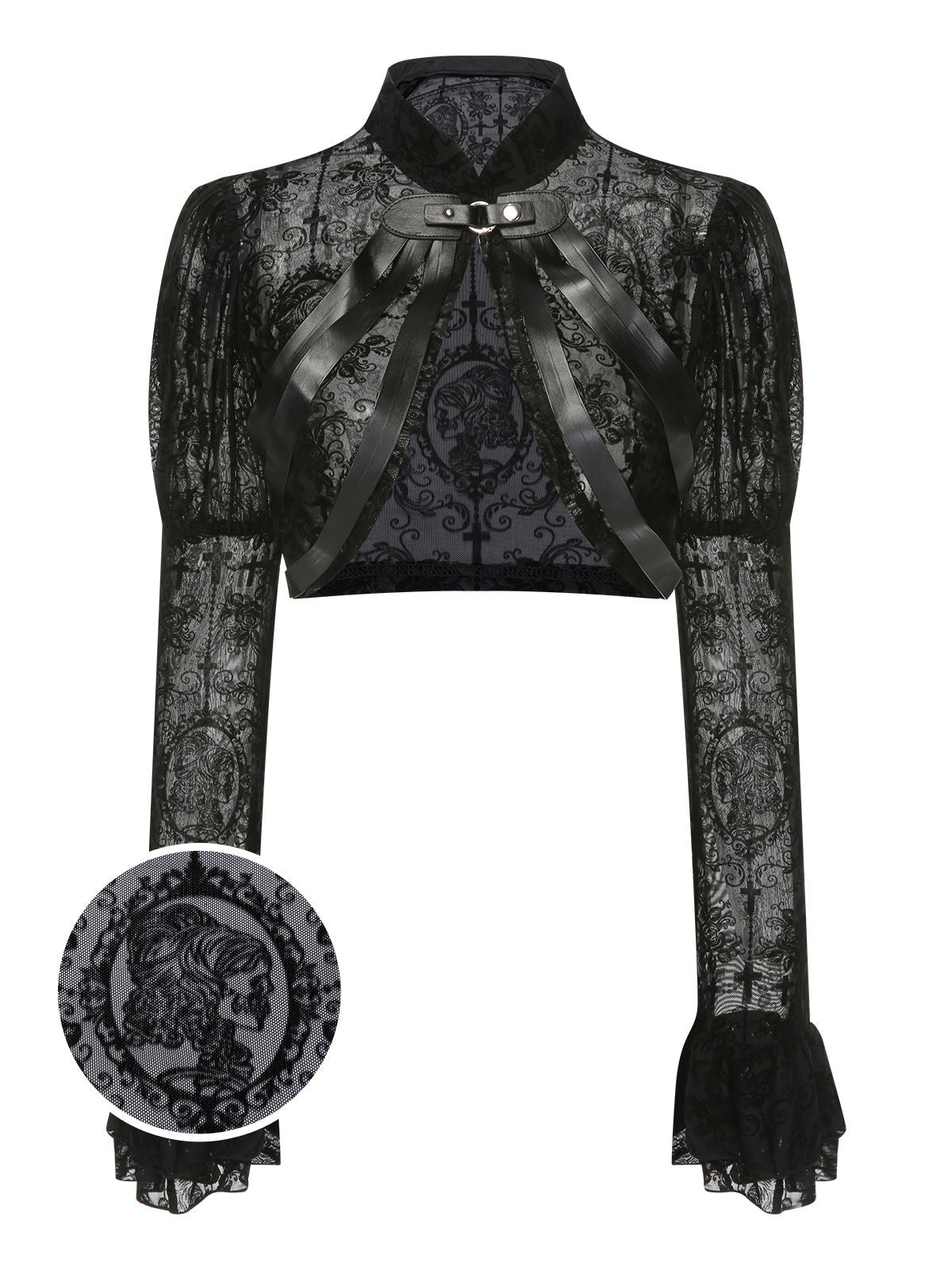 Black 1960s Halloween Lace Gothic Buckle Top Black / S, 2 of 6