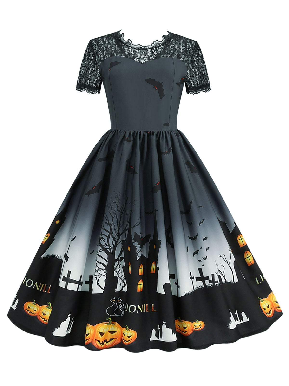 Halloween Lace Patchwork Short Sleeves Dress, 1 of 9