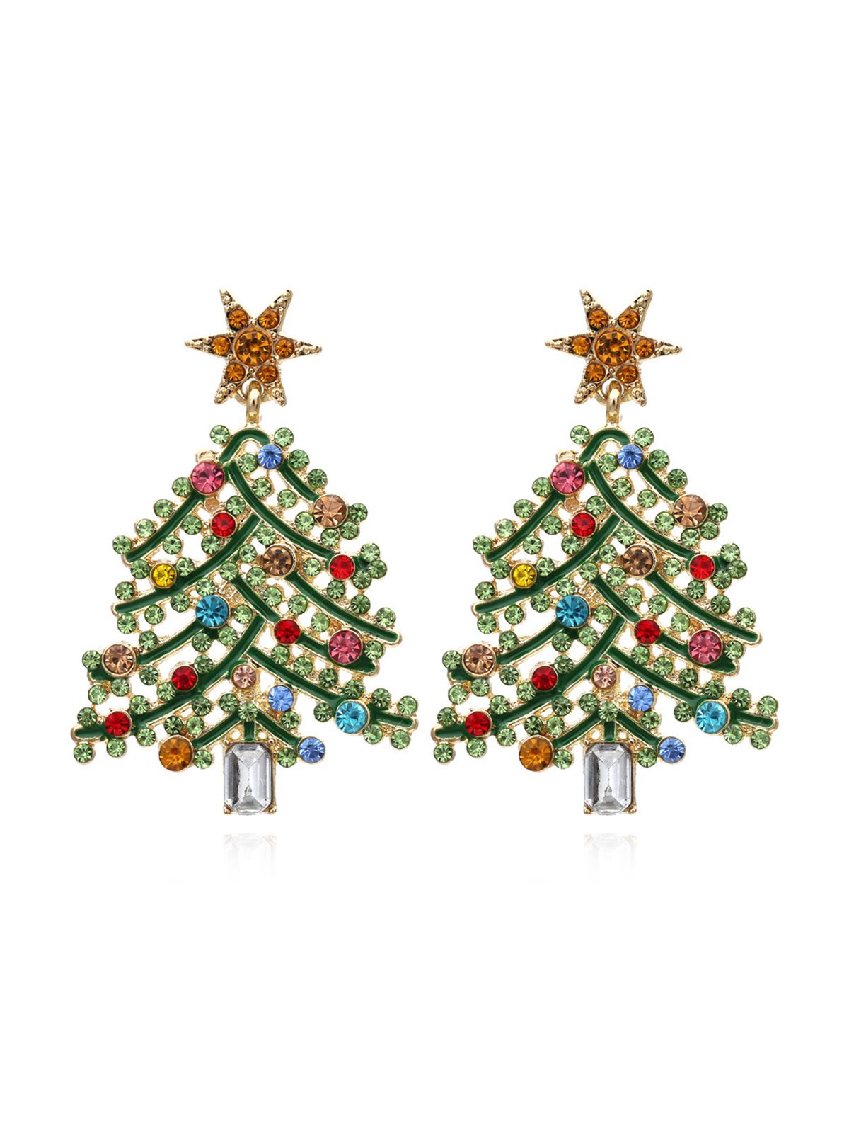 Green Christmas Tree Rhinestones Earrings, 1 of 2