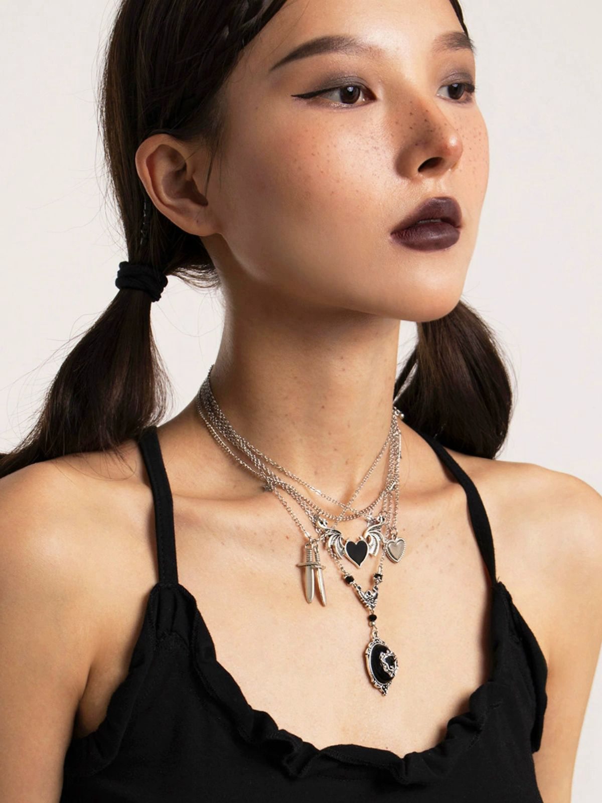 Black Gothic Heart Wings Star Dagger Pendant Necklace Set , 5 of 9