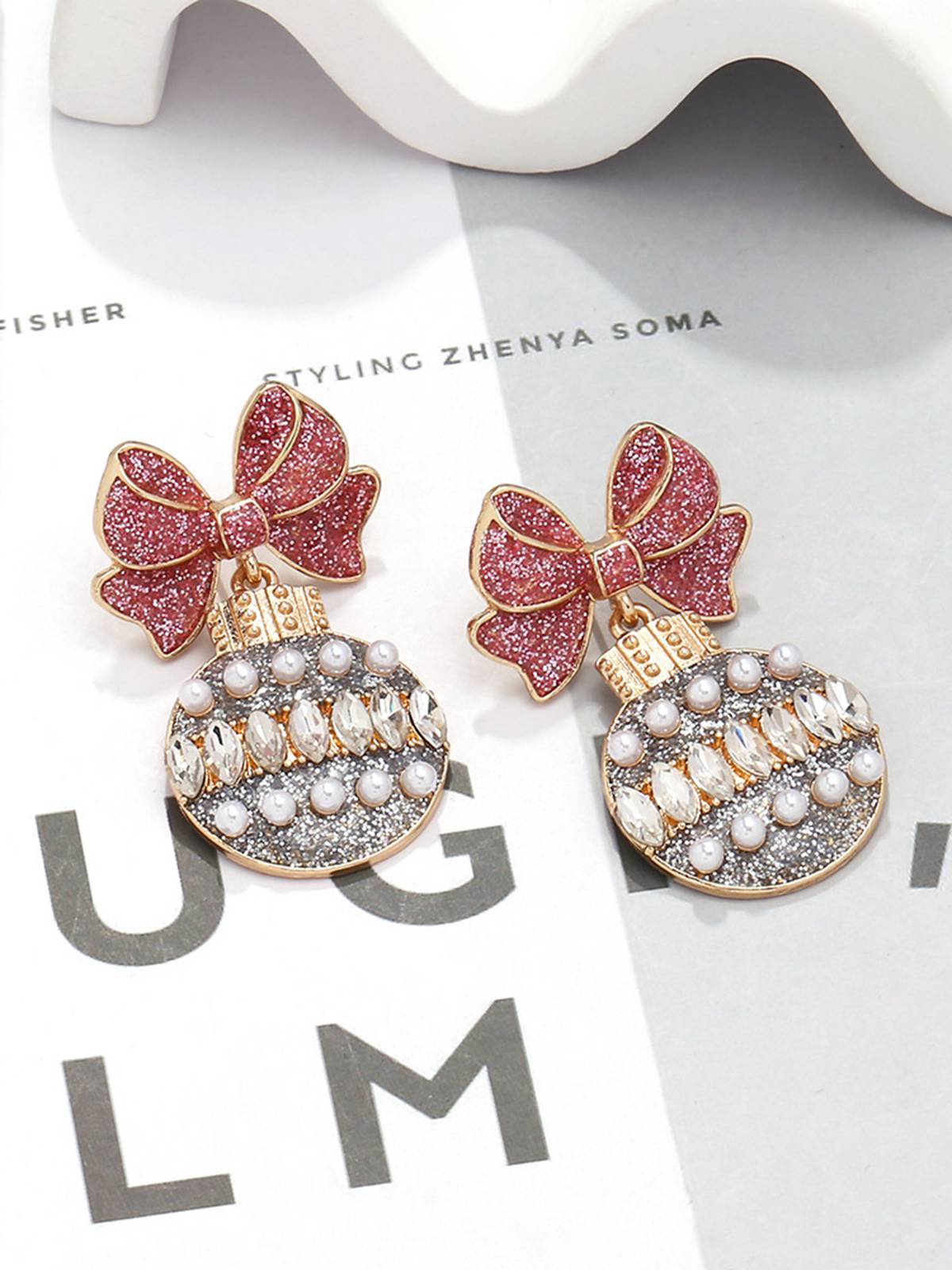 Glitter Bow & Light Bulbs Rhinestone Earrings , 2 of 3