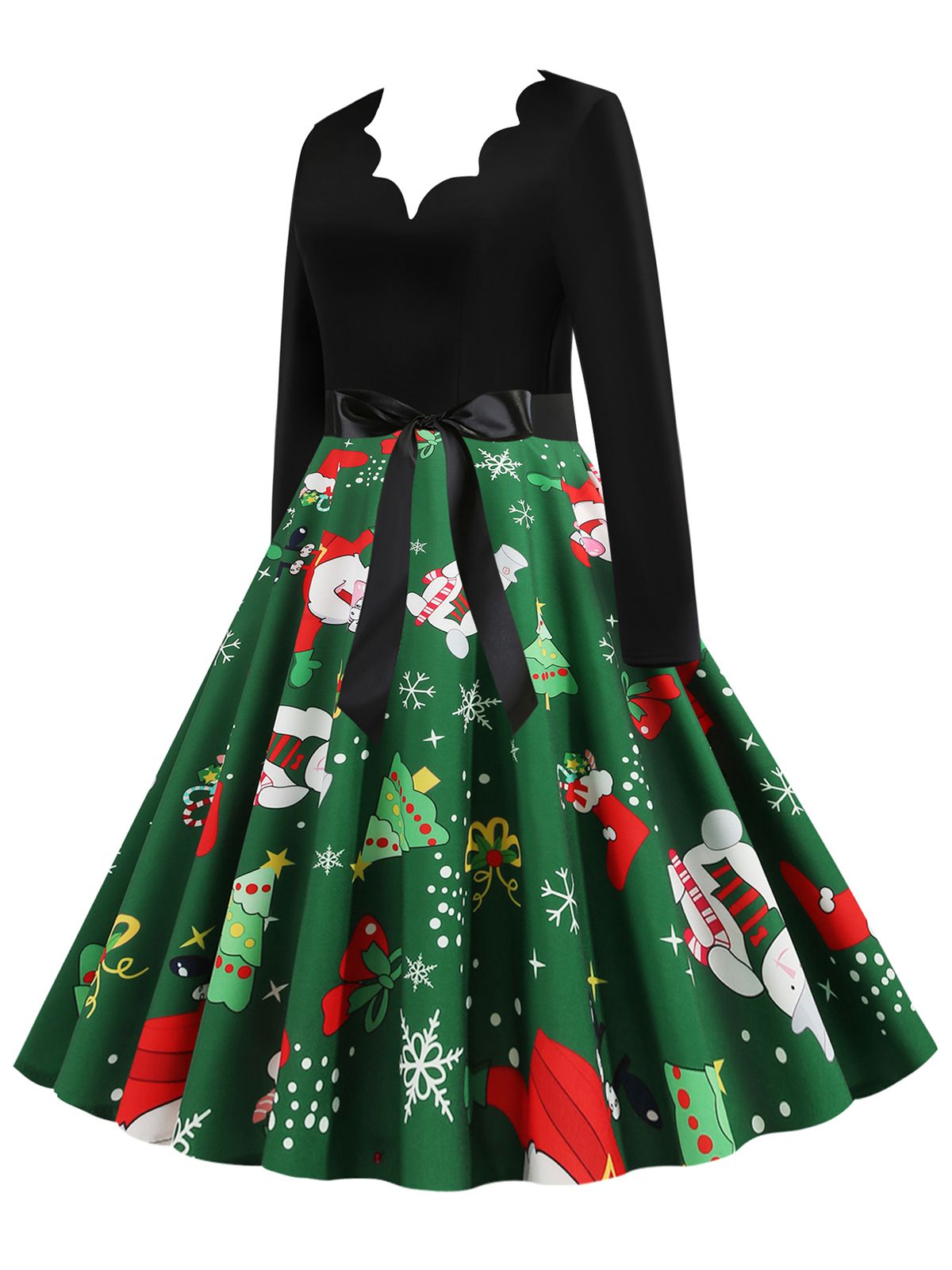 Christmas V-Neck Patchwork Swing Dress , 6 of 15