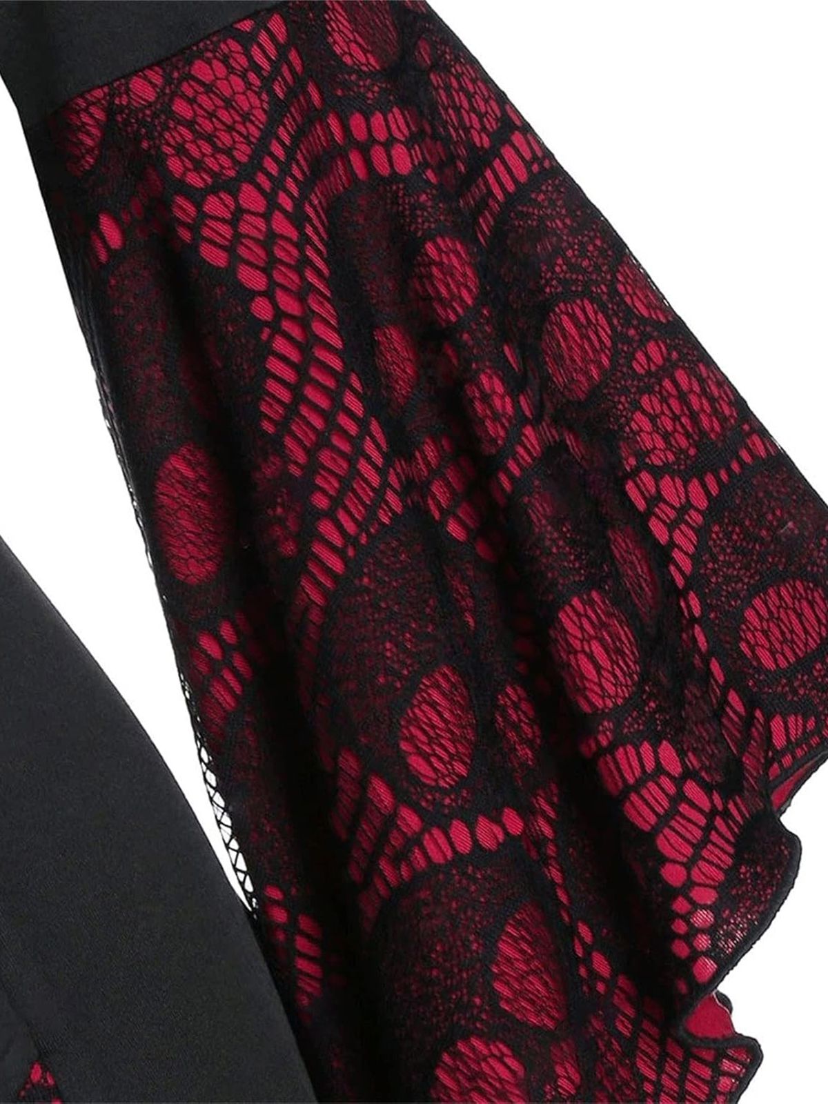 Wine Red&Black Skull Lace Button Dress, 4 of 4