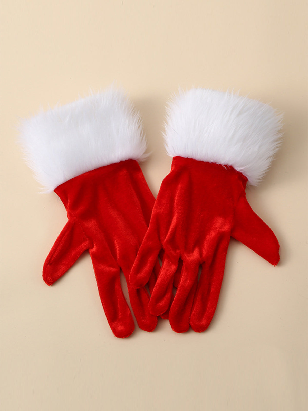 Christmas Velvet With White Fur Cuffs Gloves Red, 1 of 2