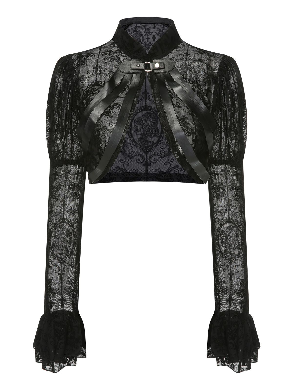 Black 1960s Halloween Lace Gothic Buckle Top Black / S, 1 of 6