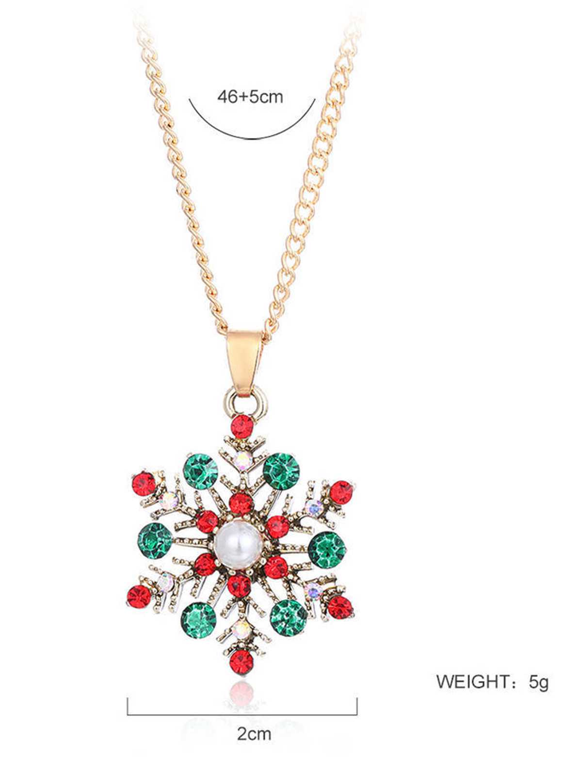 Christmas Alloy Diamond Snowflake Necklace Earring Set Multicolor, 5 of 5