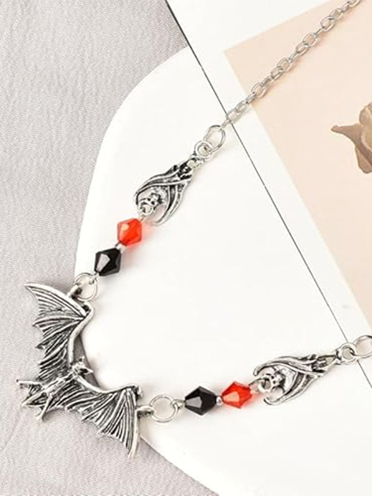 Halloween Gothic Bat Crystal Bead Necklace , 2 of 8