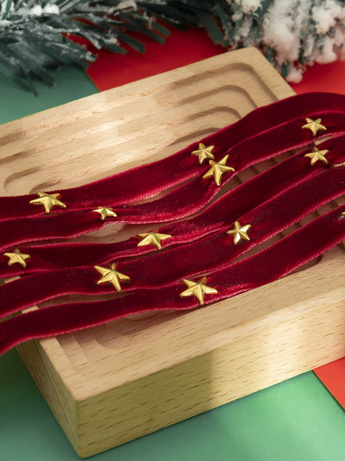 Burgundy Christmas Star Wide Velvet Necklace Wine Red, 3 of 6