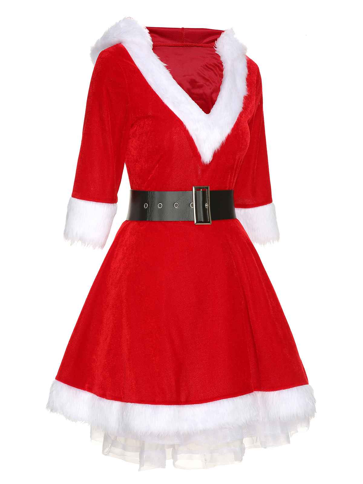 Christmas Hooded Santa Claus Raw Hem Belt Dress Red / M, 3 of 7