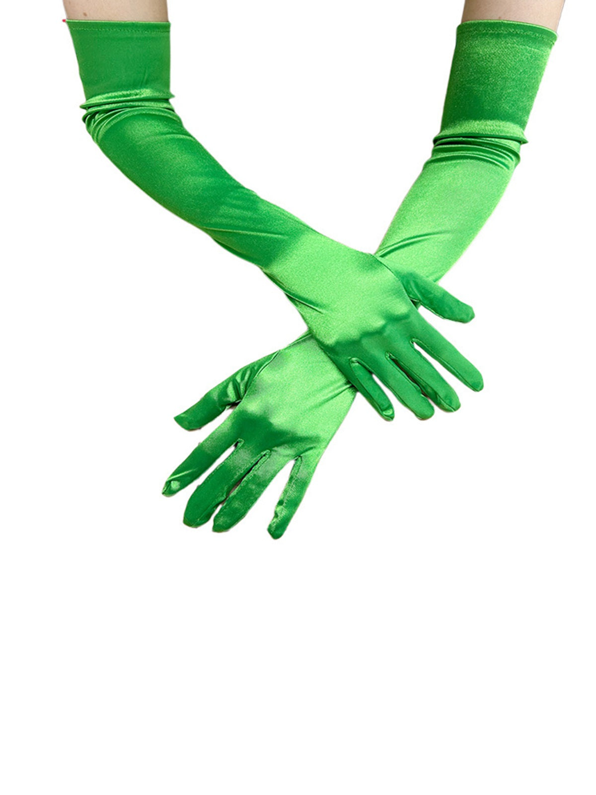 Vintage Solid Faux Satin Elbow Long Gloves White, 3 of 4