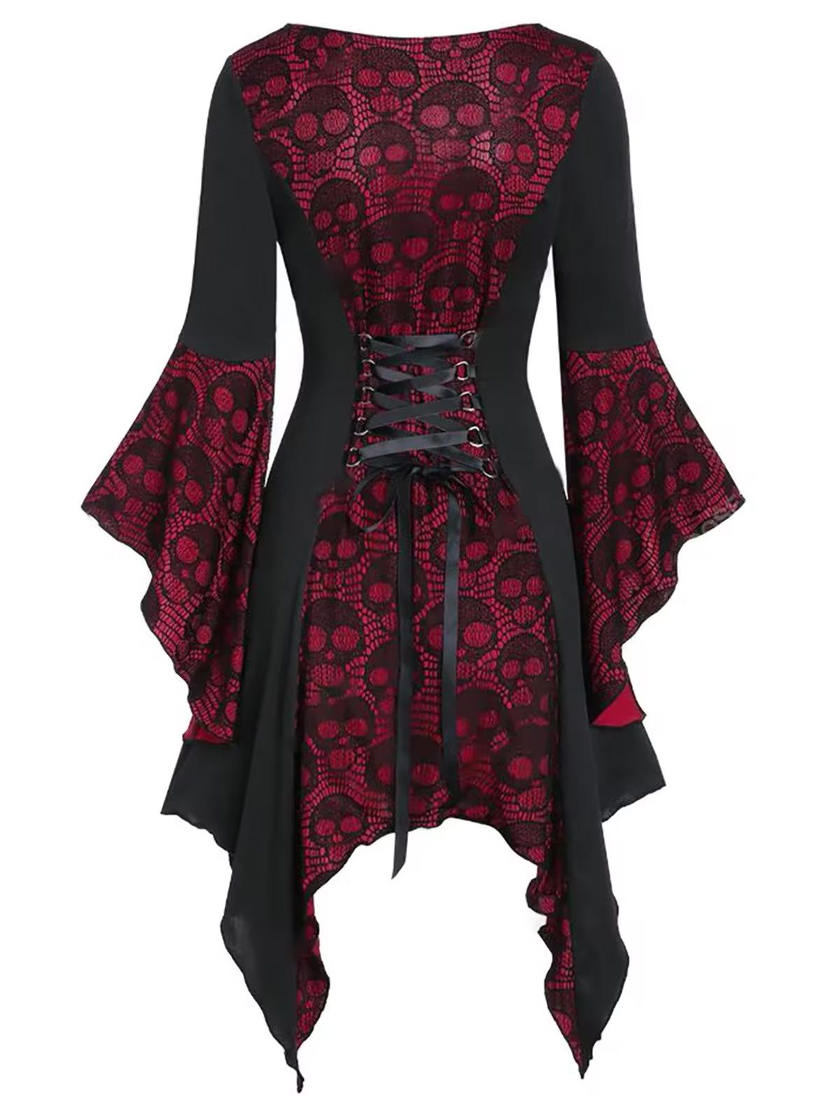 Wine Red&Black Skull Lace Button Dress, 2 of 4