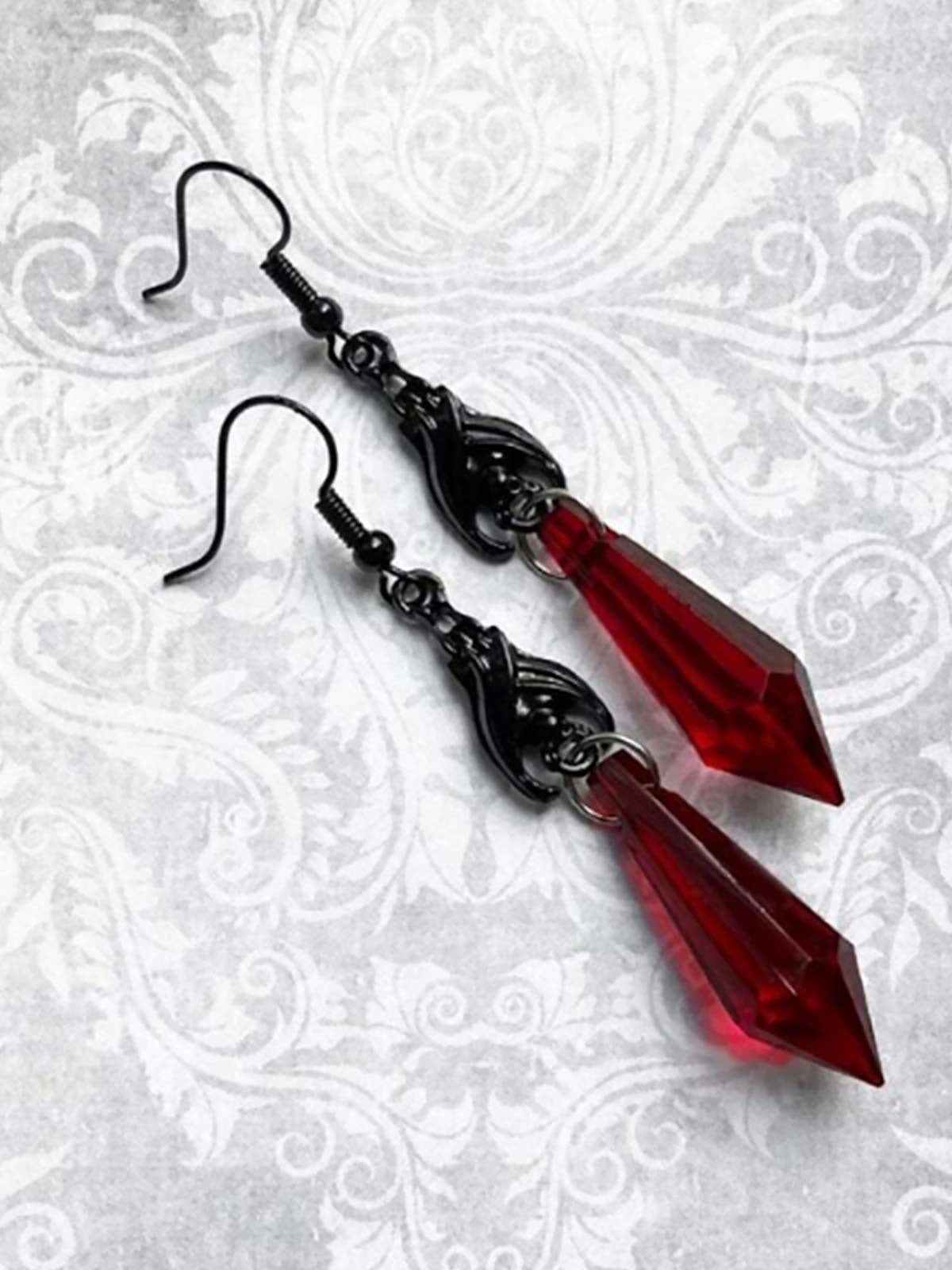 Retro Halloween Gothic Dangle Earrings Red, 3 of 3