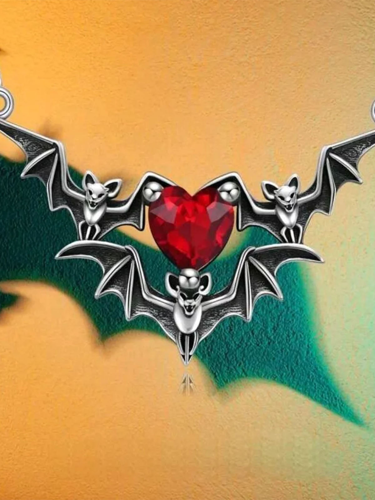 Black Halloween Bat Rhinestone Necklace , 3 of 3