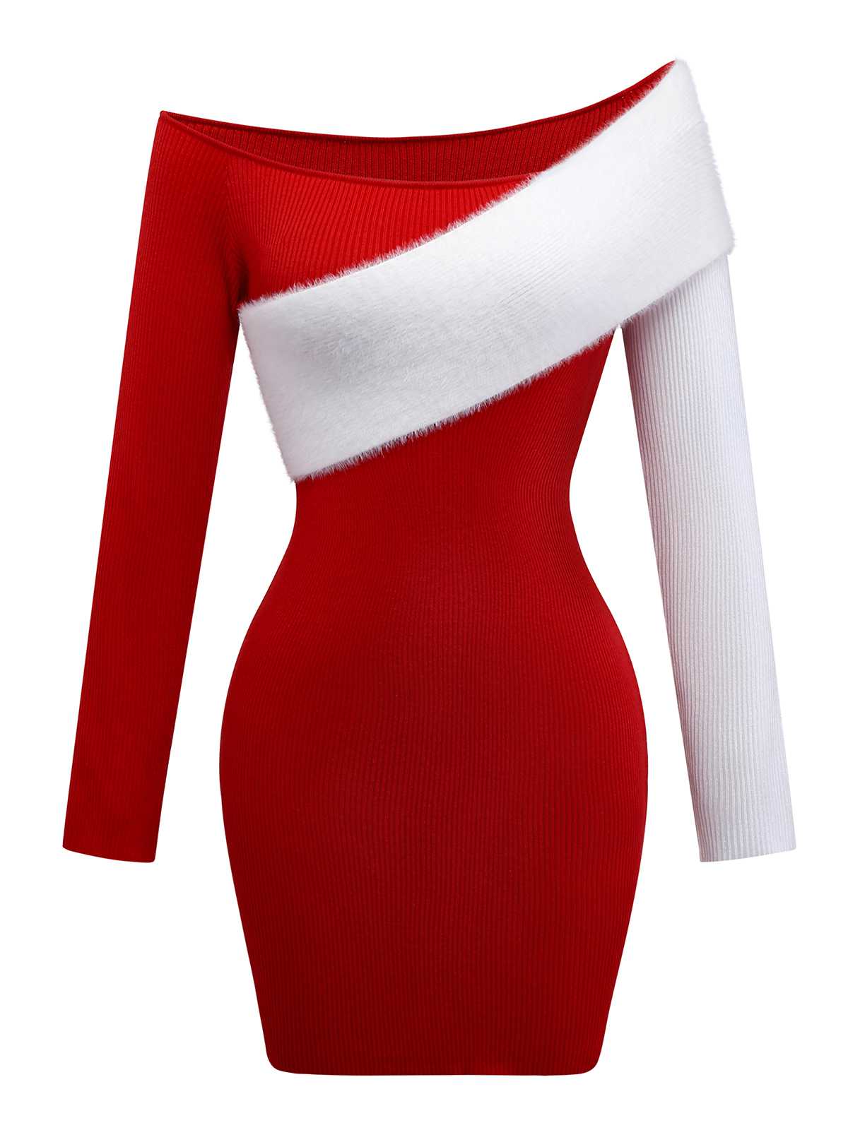 Vintage Off-Shoulder Colorblock Bodycon Dress, 1 of 6