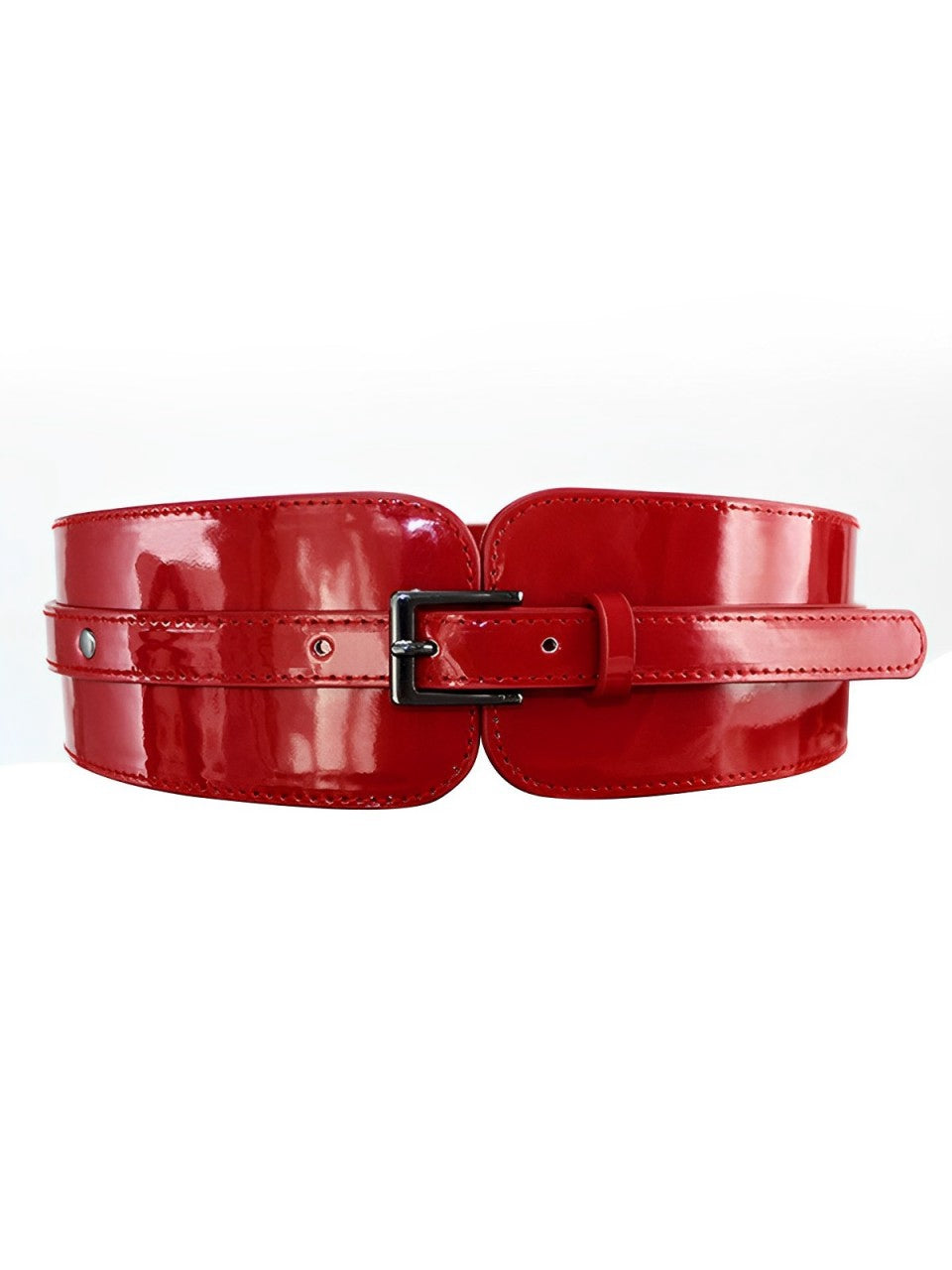 Patent Leather Buckle Vintage Wide Belt Red, 1 of 5