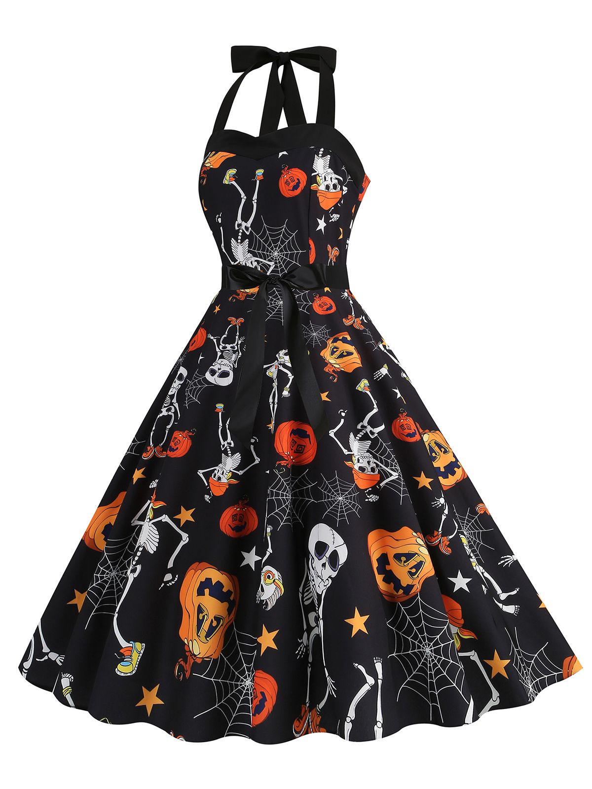 Halloween Skull Halter Lace-Up Dress, 2 of 12