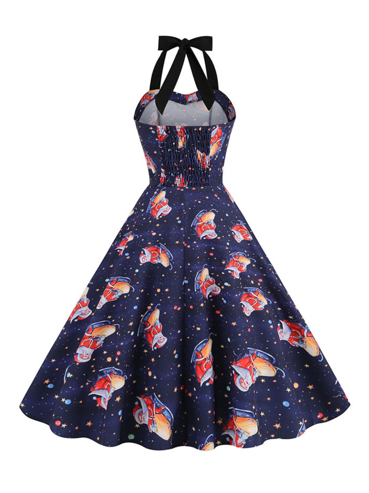 1950s Christmas Santa Claus Lace-Up Halter Dress Blue / S, 4 of 4