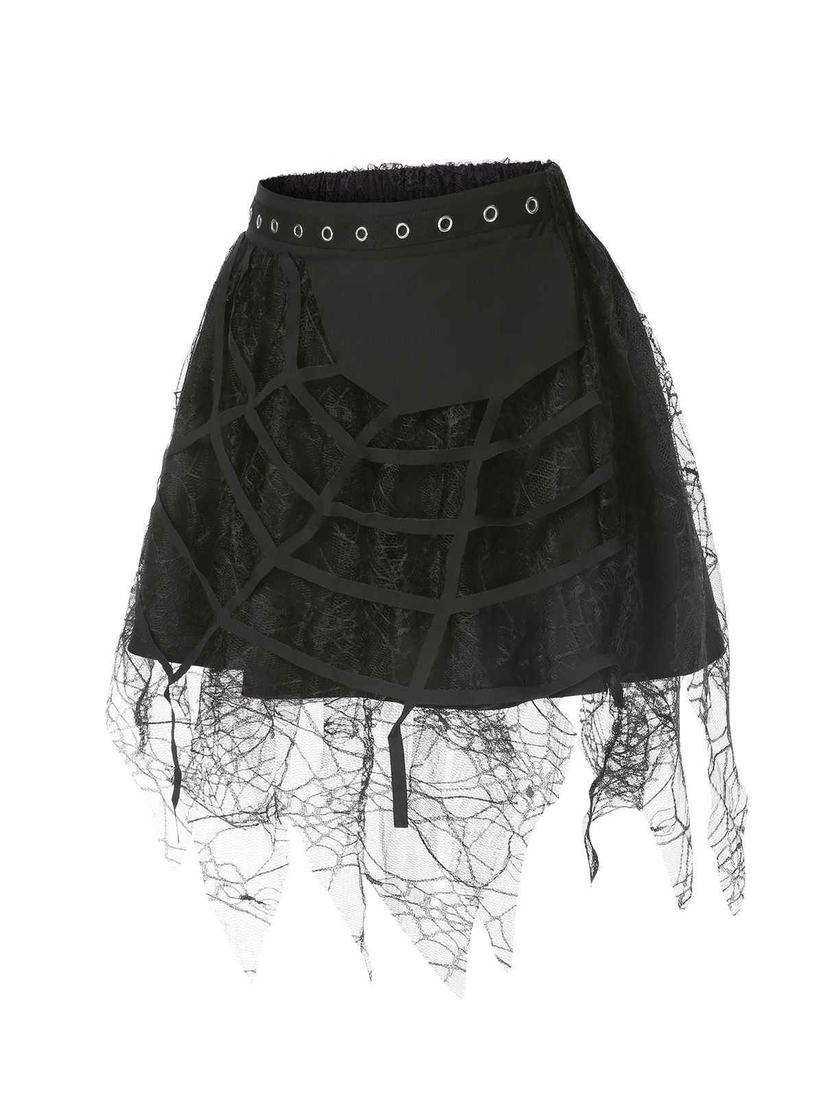 Black 1960s Grommet Halloween Spider Web Lace Skirt Black / S, 2 of 5