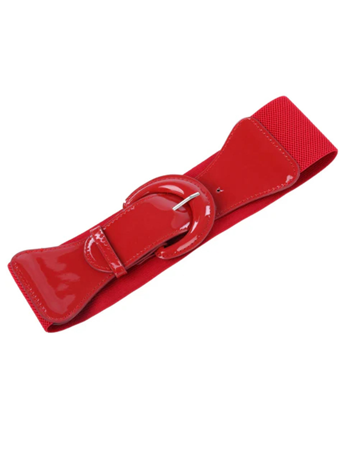 Patent Leather Elastic Buckle Vintage Belt Red, 3 of 9