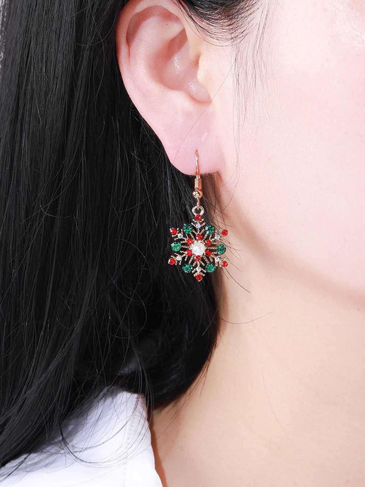 Christmas Alloy Diamond Snowflake Necklace Earring Set Multicolor, 3 of 5