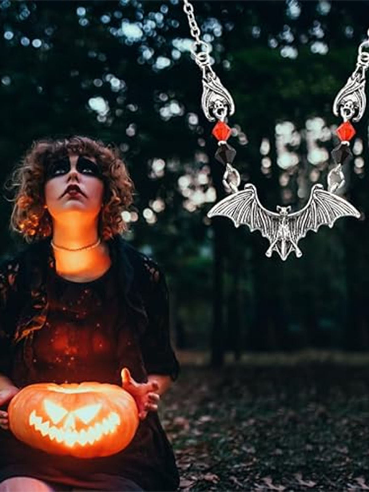 Halloween Gothic Bat Crystal Bead Necklace , 5 of 8