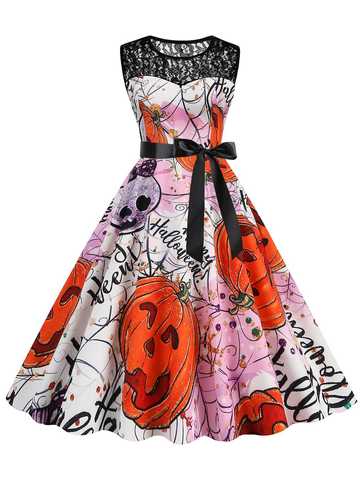 Halloween Lace Patchwork Sleeveless Dress , 13 of 16