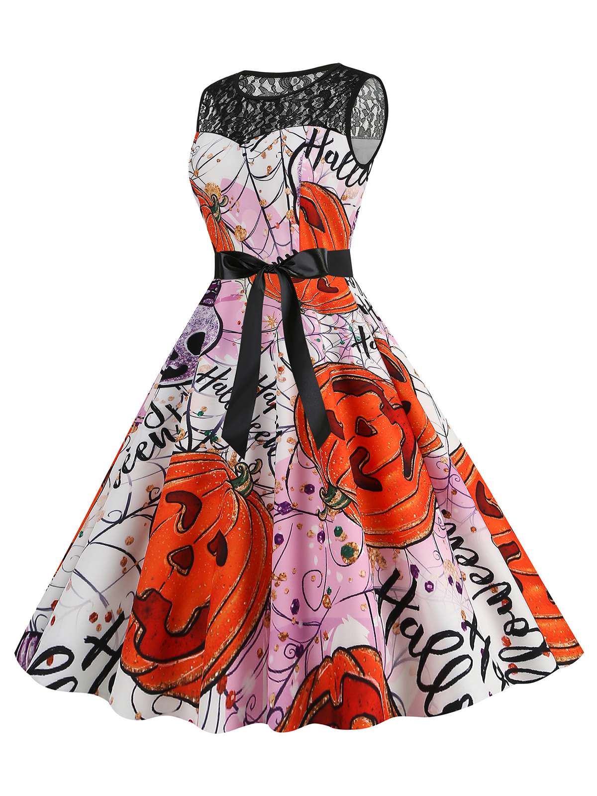 Halloween Lace Patchwork Sleeveless Dress , 14 of 16