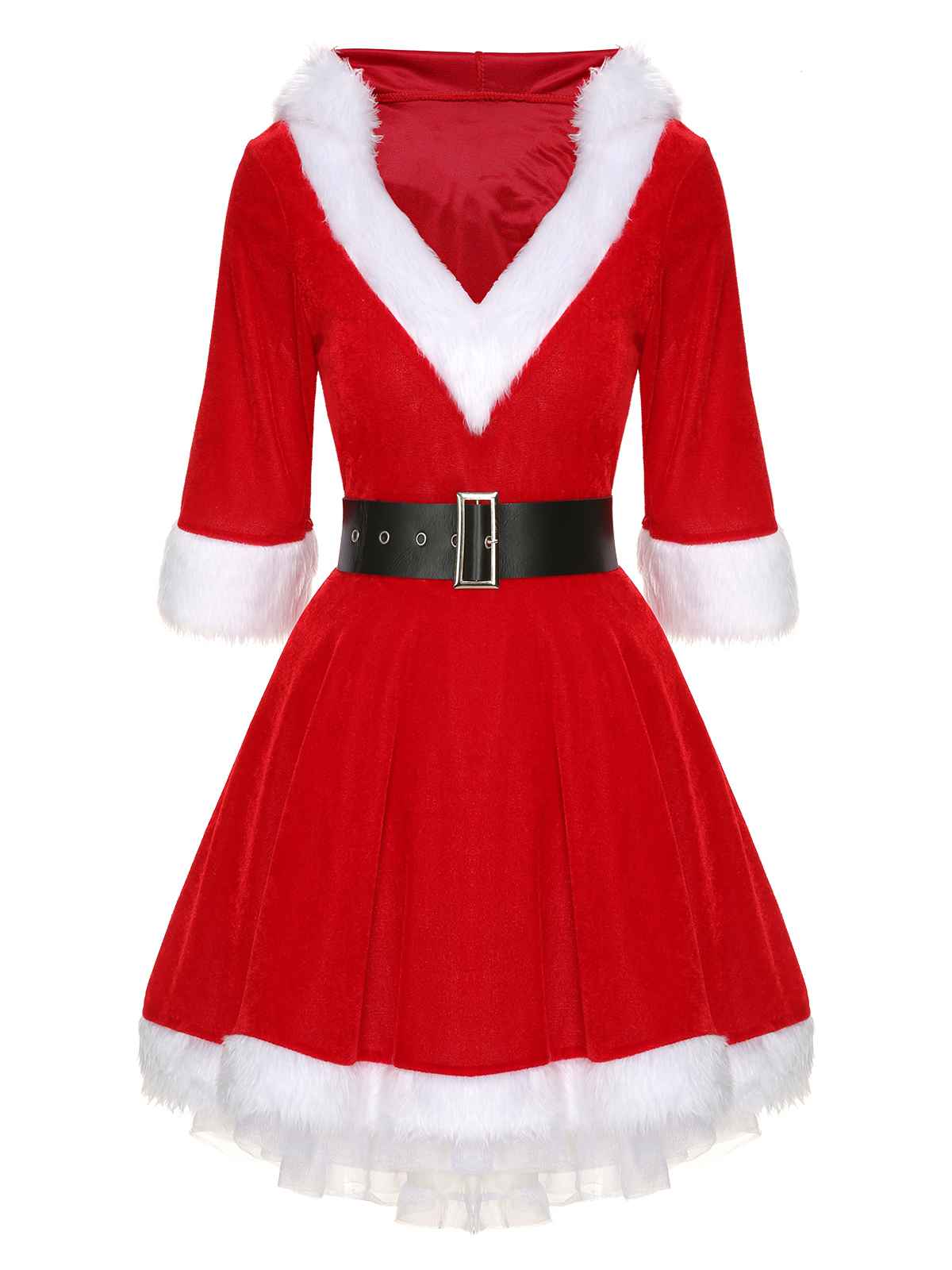 Christmas Hooded Santa Claus Raw Hem Belt Dress Red / M, 1 of 7