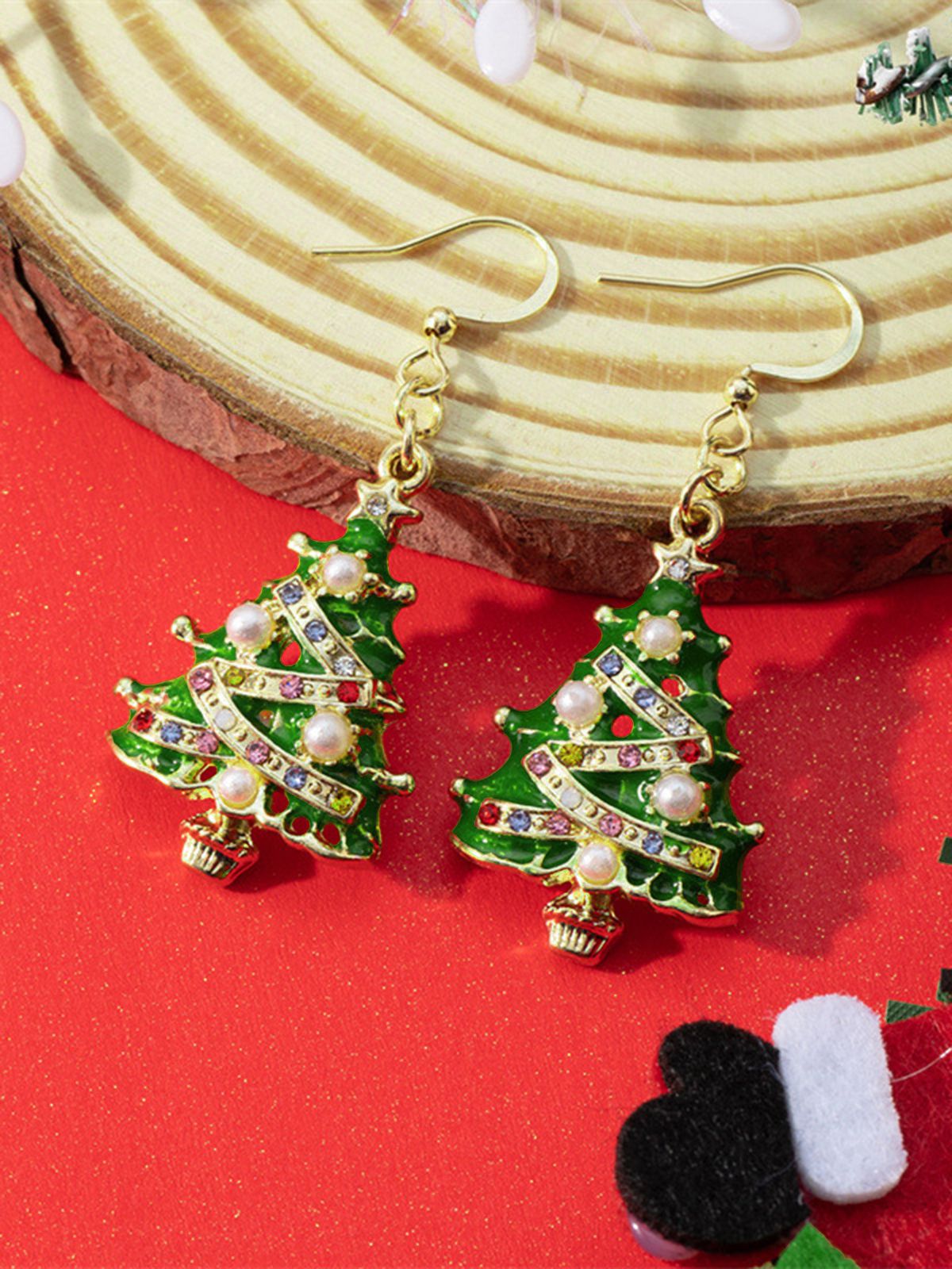 Christmas Tree Enamel Oil-Drip Earrings , 2 of 3