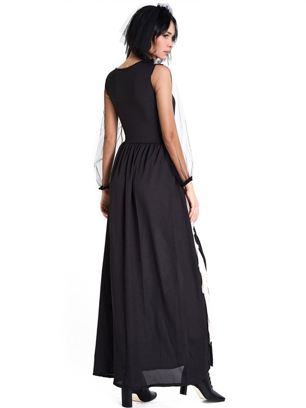 Black Halloween Skeleton Ruffles Dress With Veil , 11 of 11