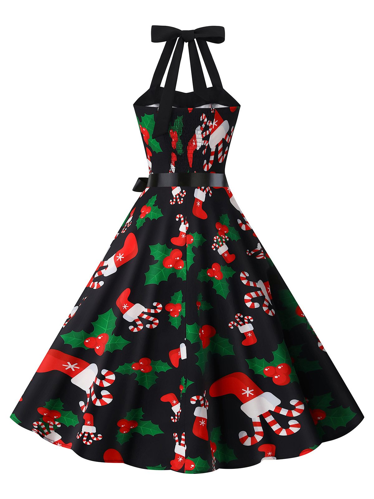 1950s Christmas Halter Belted Swing Dress , 4 of 11