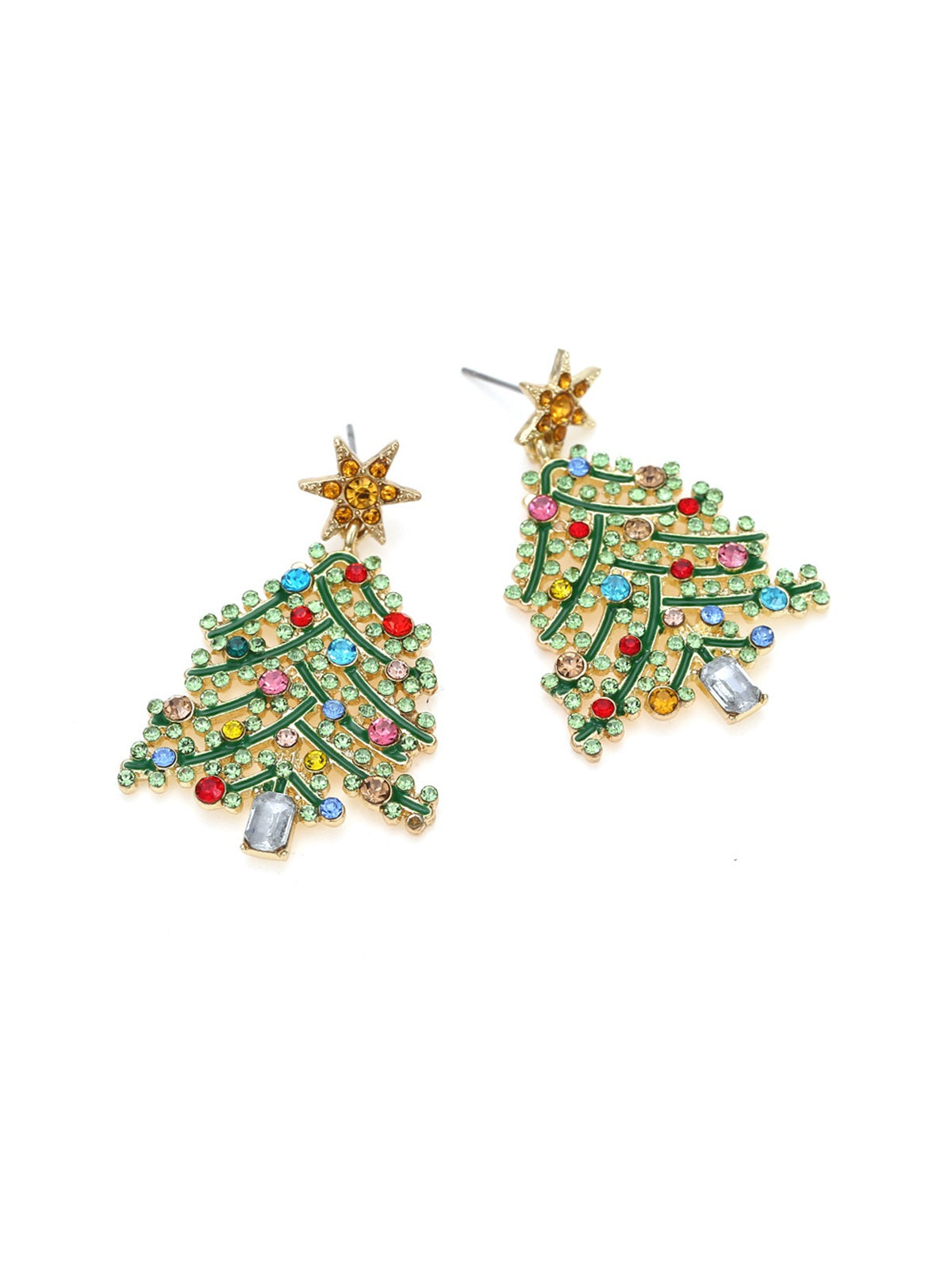 Green Christmas Tree Rhinestones Earrings, 2 of 2