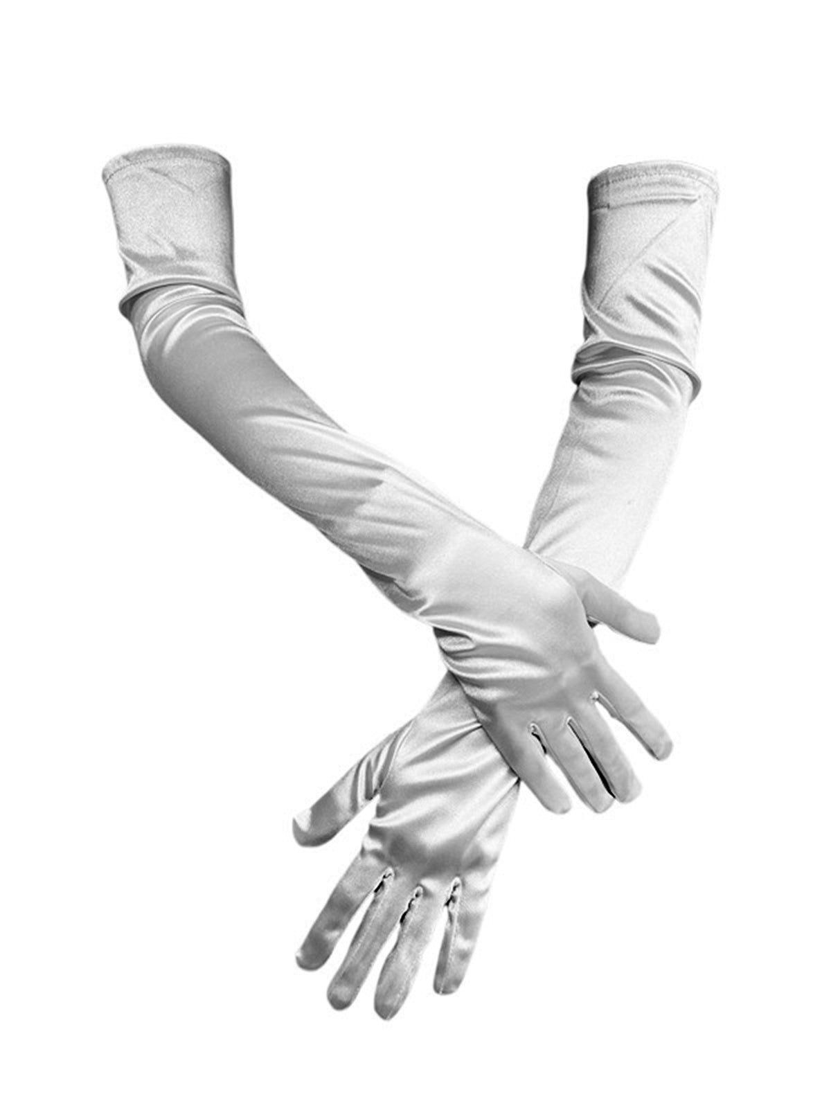 Vintage Solid Faux Satin Elbow Long Gloves White, 4 of 4