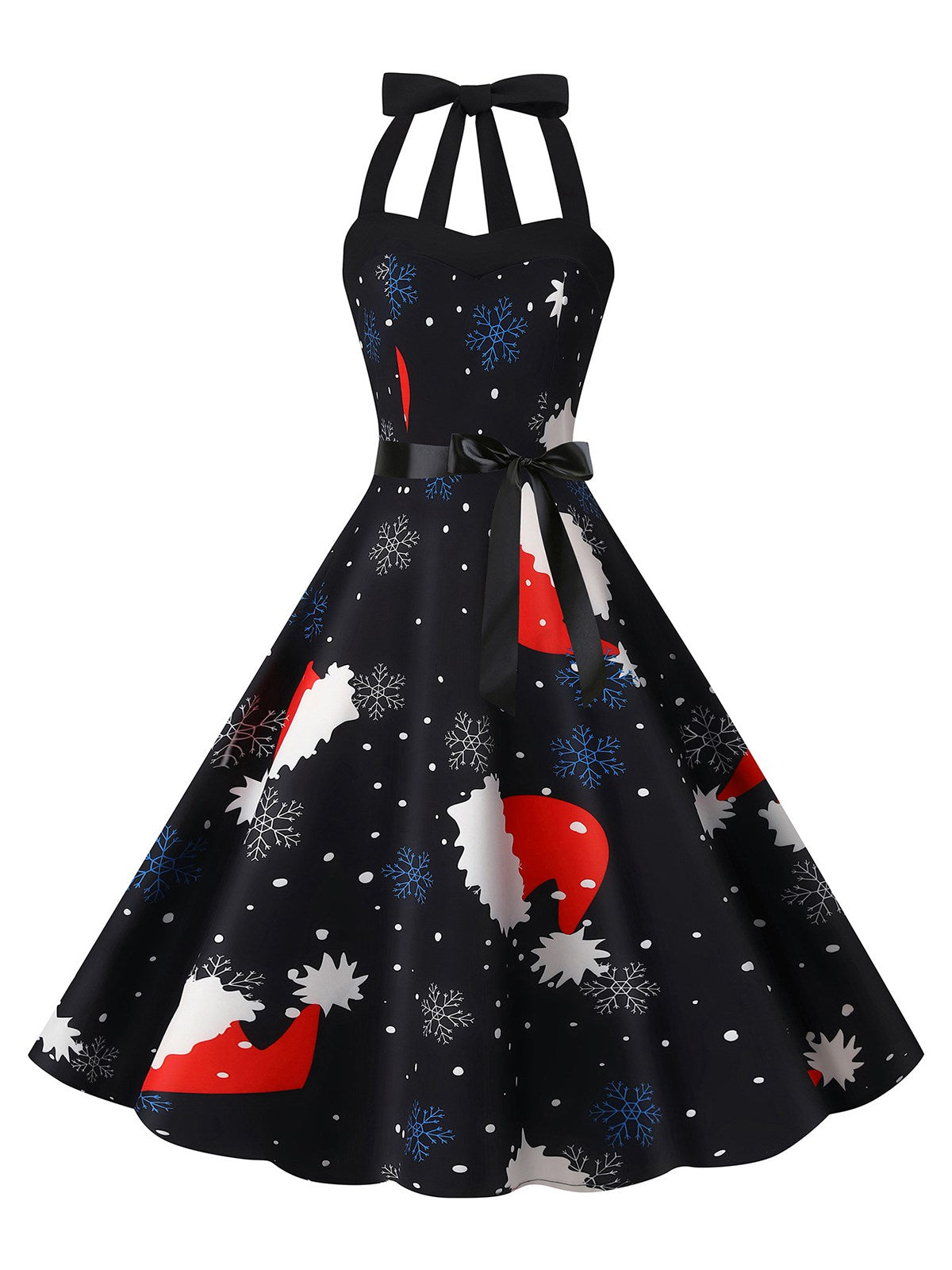 1950s Christmas Halter Belted Swing Dress , 1 of 11