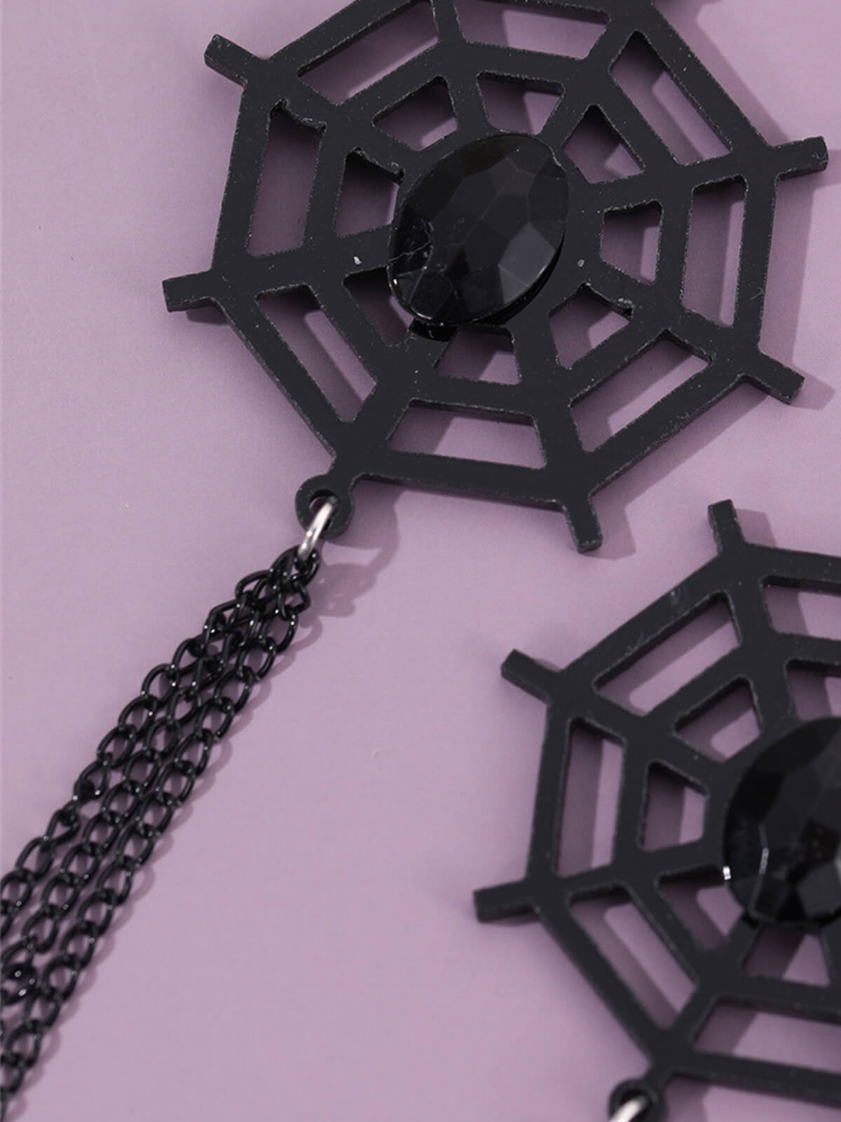 Vintage Black Spider Web Dangle Earrings, 4 of 5