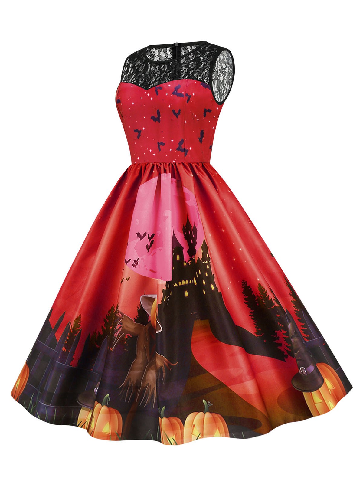 Halloween Lace Patchwork Sleeveless Dress , 5 of 6