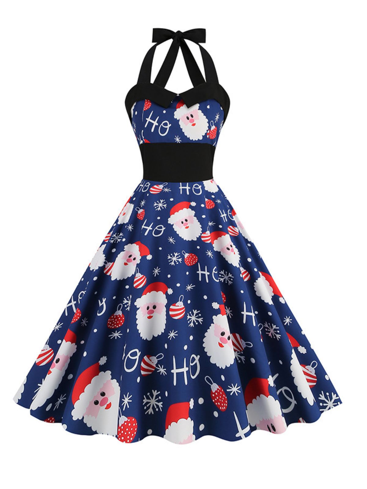 1950s Christmas Santa Claus Lace-Up Halter Dress Blue / S, 1 of 4