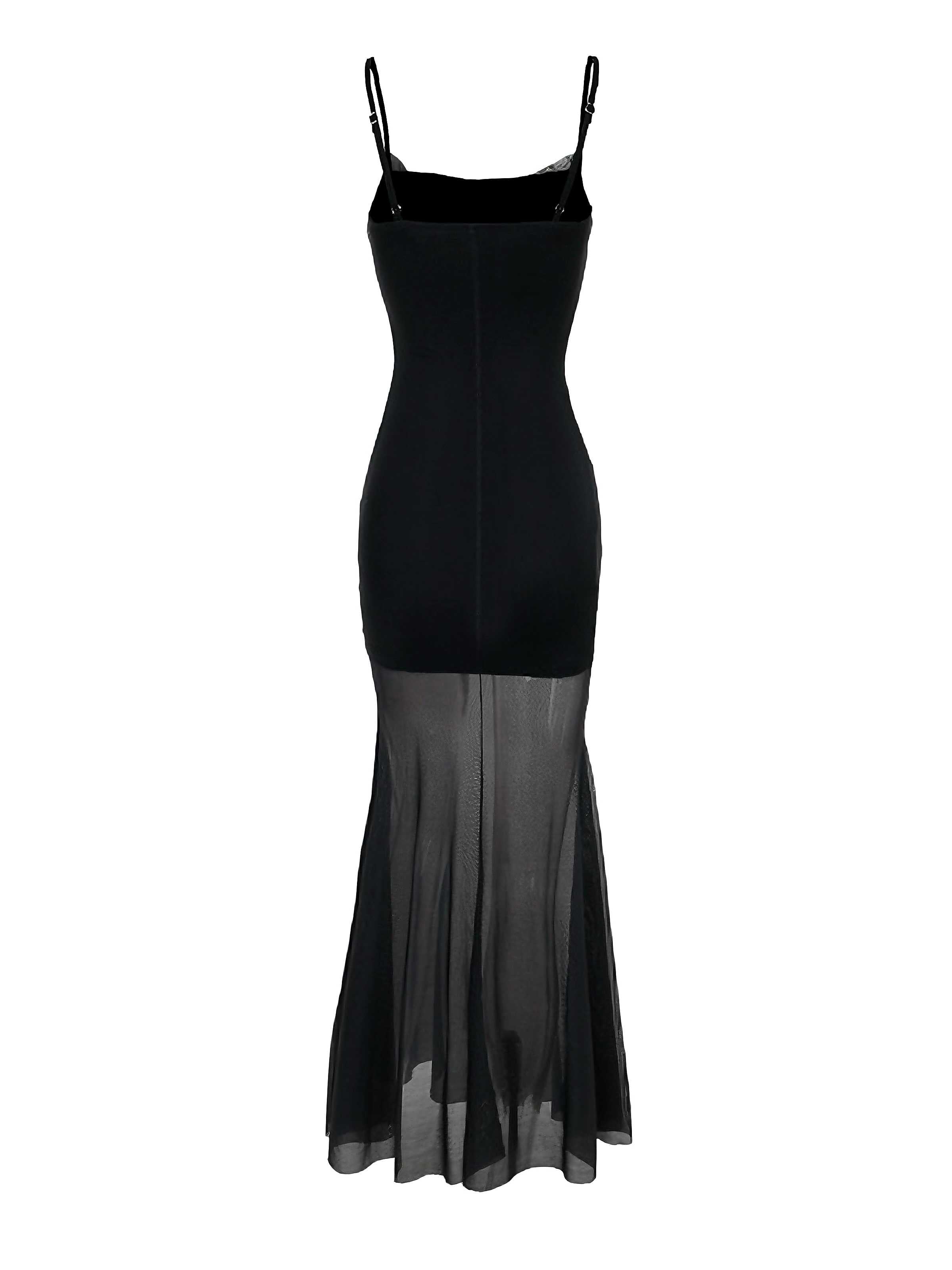 Black 1970s Slip Gothic Skeleton Print Mesh Dress , 2 of 8