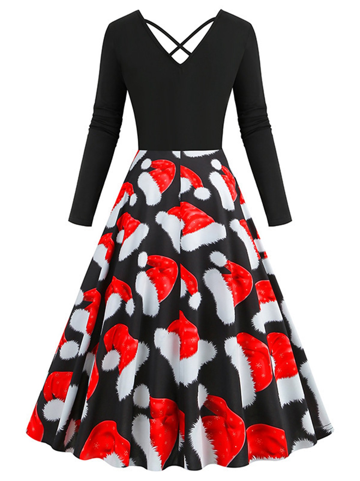 Red 1950s Christmas Santa Hat Patchwork Dress , 3 of 4